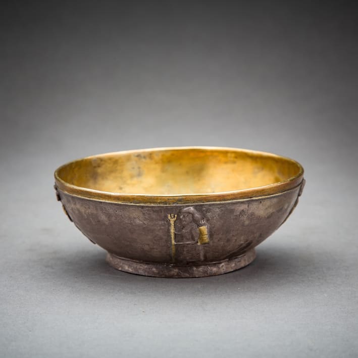 Achaemenid Gilt Silver Bowl with Standing Figures, 500 BCE - 400 BCE