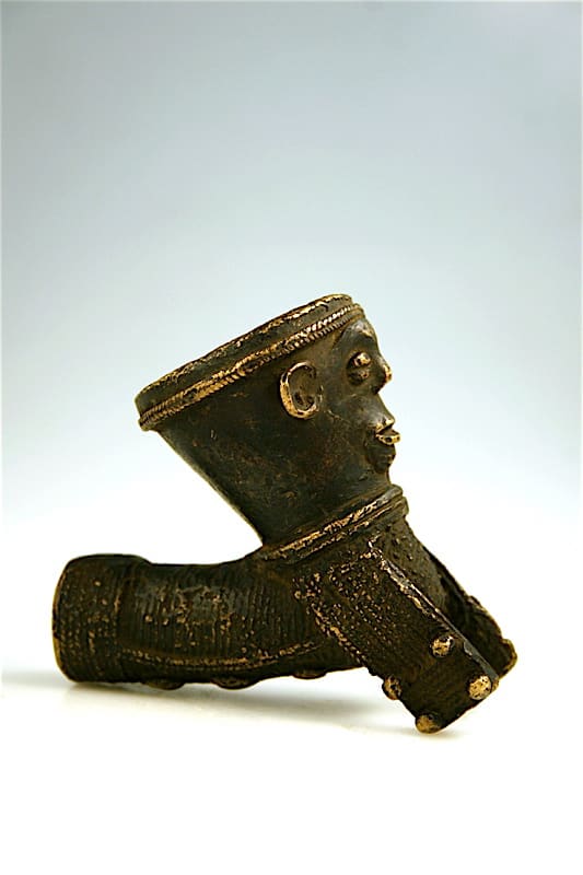 Baule Brass Anthropomorphic Pipe, 1850 CE - 1910 CE