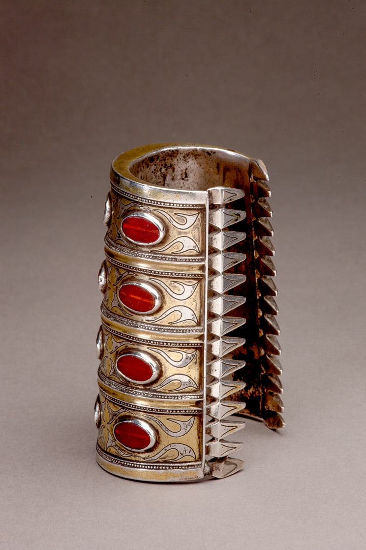 Turkoman silver gilt and carnelian pair of wedding bracelets