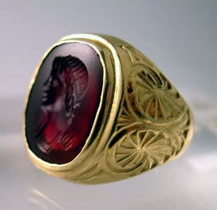 Gold Ring with a Roman Carnelian Intaglio Depicting the Bust of an Emperor, 100 CE - 300 CE