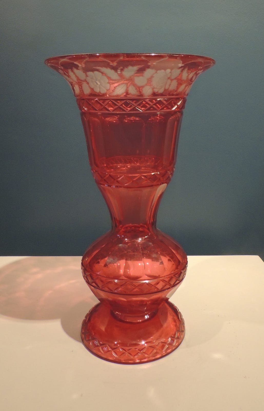 Cranberry red glass vase