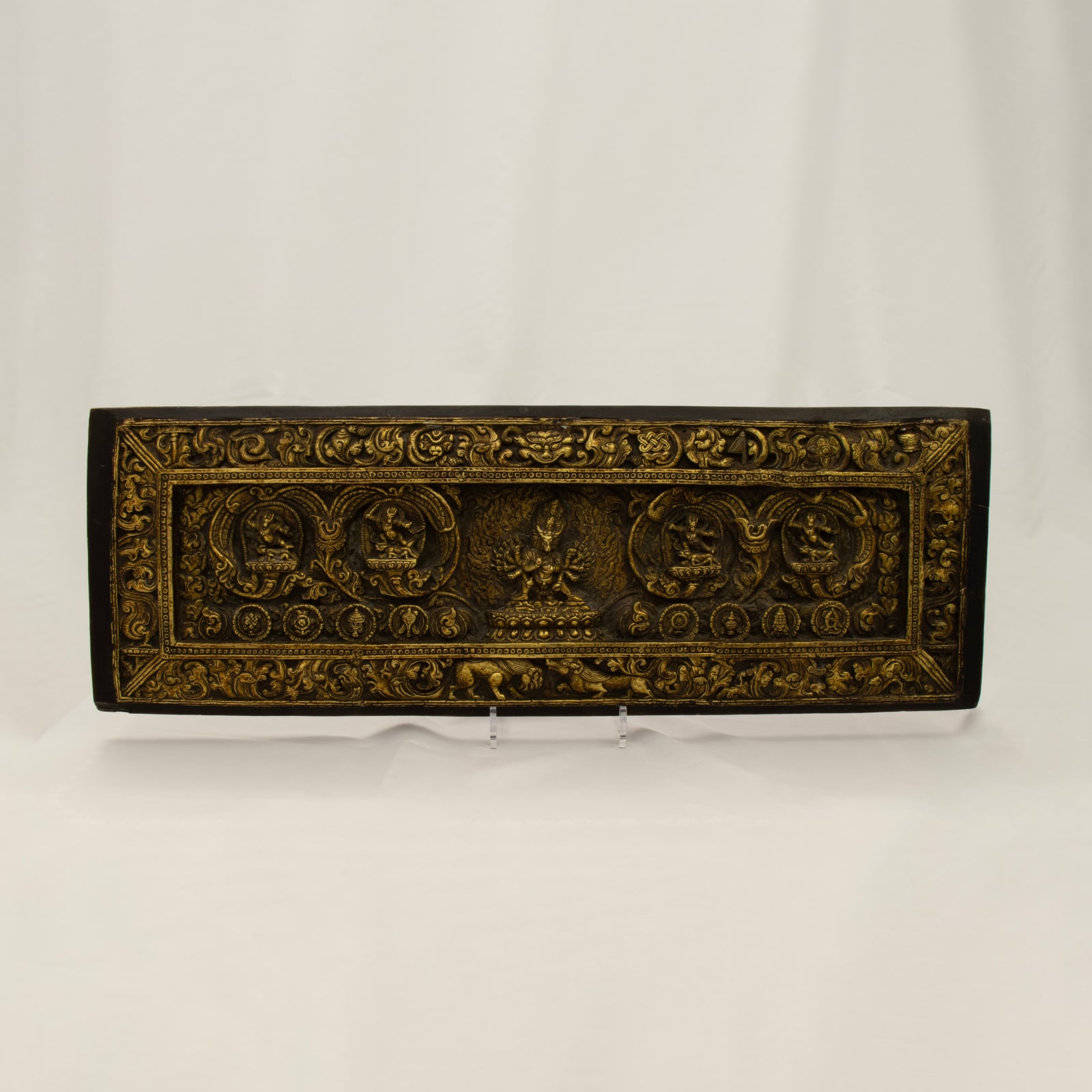 Tibetan Gilt-wooden Manuscript Cover with Vajrabhairava (Yamantaka), 14th - 16th Century CE