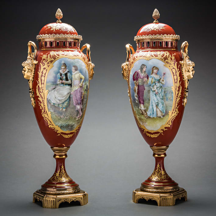 Pair of lidded French ormolu vases, 1850 CE - 1900 CE
