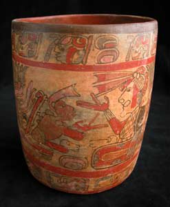 Mayan Polychrome Ceramic Cylinder Vessel, 600 CE - 900 CE