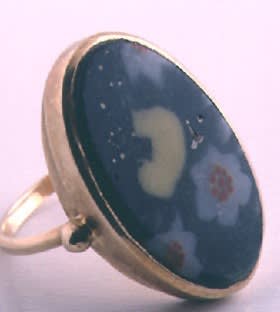 Roman Mosaic Glass Fragment Set In A 14k Gold Ring, 50 BCE - 50 CE