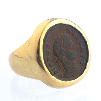 Gold Ring Featuring a Roman Bronze Coin of Emperor Crispus, 317 CE - 326 CE