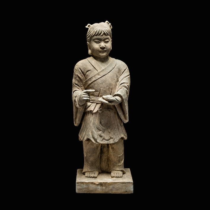 Ming Pair of Stone Sculptures of Children at Play, c. 1300 to 1650 CE