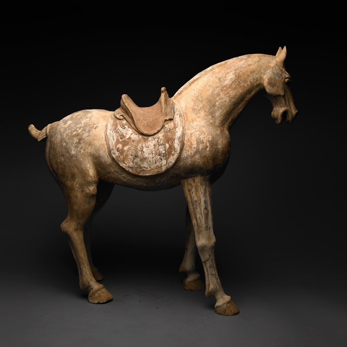 Tang Terracotta Sculpture of a Horse with a Painted Saddle, 618 CE - 906 CE