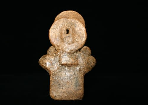Colima Terracotta Sculpture of a Seated Drummer, 300 BCE - 300 CE