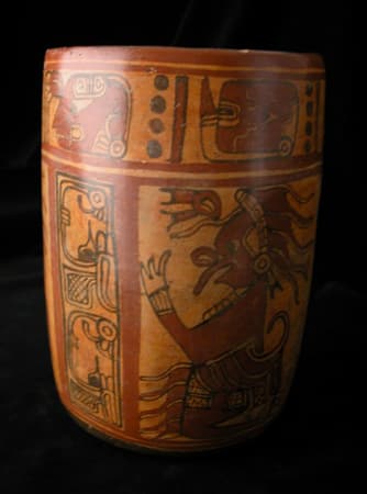 Mayan Painted Terracotta Cylindrical Vessel, 300 CE - 900 CE