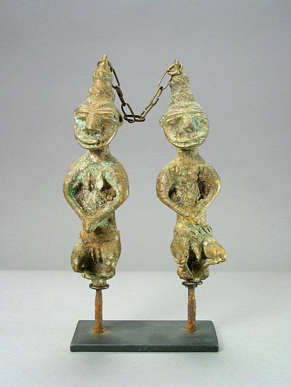 Yoruba Linked Pair of Brass Edan Sculptures, 19th Century CE - 20th Century CE