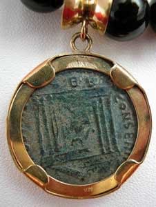 Onyx Beaded Necklace Featuring a Roman Bronze Coin of Emperor Maxentius, 306 CE - 312 CE