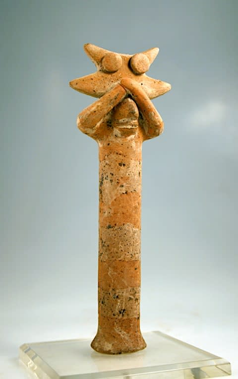 Nayarit Standing Figure Covering her Eyes, 300 BCE - 300 CE