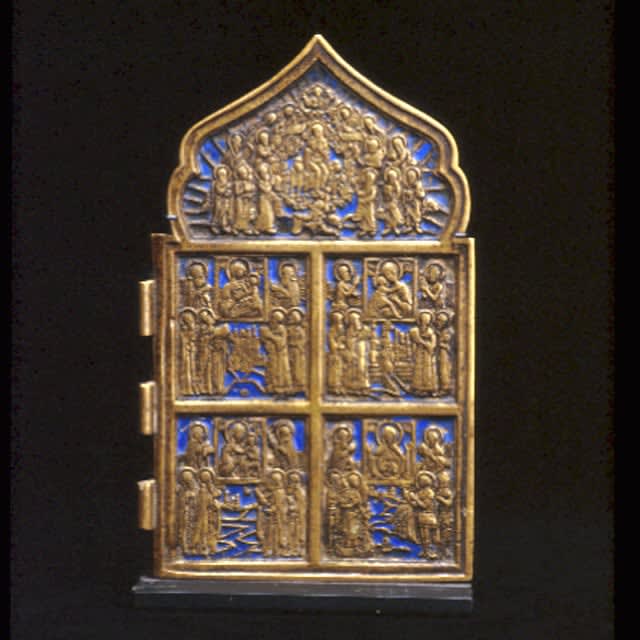 Section of an Enameled Brass Traveling Icon, 1750 CE - 1900 CE