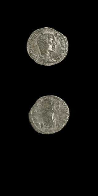 Silver Denarius of Geta Struck While Caesar, 202 CE - 209 CE