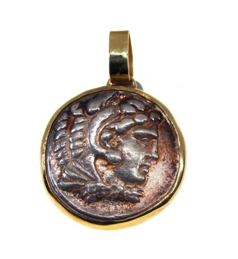 Gold Pendant with Silver Tetradrachm of King Alexander the Great, 336 BCE - 323 BCE