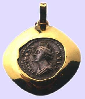 Gold Pendant with Silver Denarius of Empress Faustina Senior, 138 CE - 161 CE