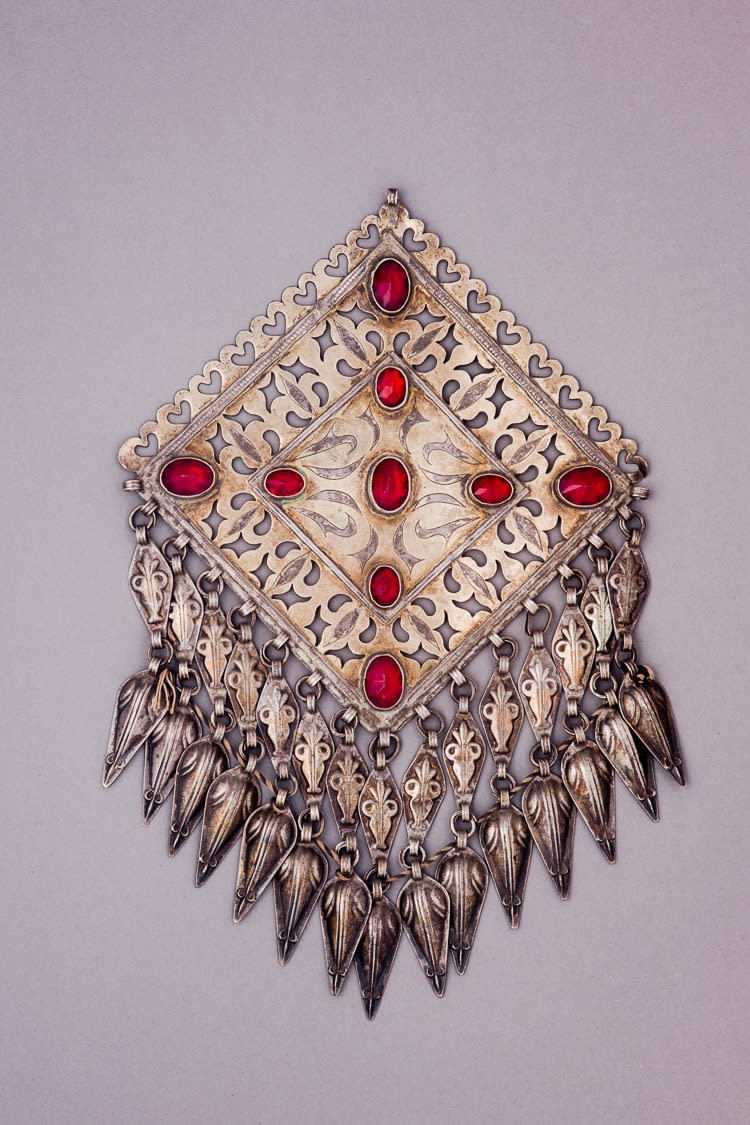 Turkoman silver and carnelian chest pendant