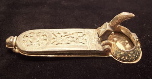 Gold Pendant Featuring a Byzantine Bronze Belt Buckle, 500 CE - 900 CE