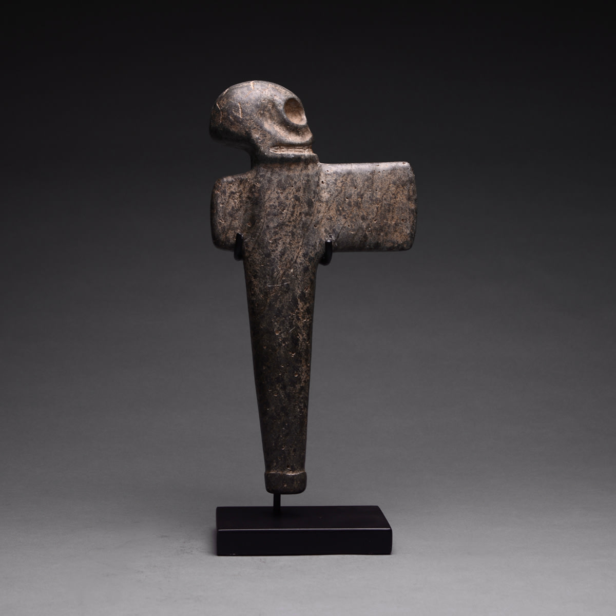 Costa Rican Stone Ceremonial Axe Topped by a Skull, 500 CE - 1000 CE