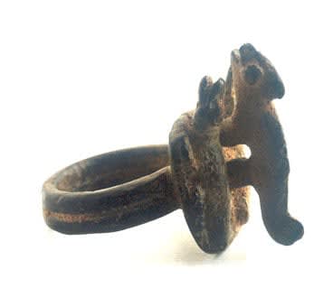 Dogon Bronze Ring of a Chameleon and a Crocodile, 1400 CE - 1600 CE