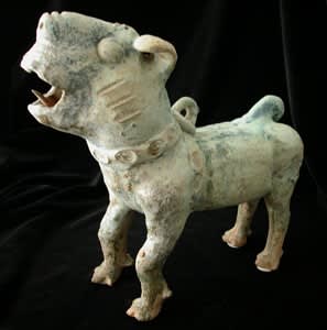 Han Frosted Green-Glazed Terracotta Dog, 206 BCE - 220 CE