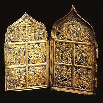 Enameled Brass Traveling Icon, 1750 CE - 1900 CE