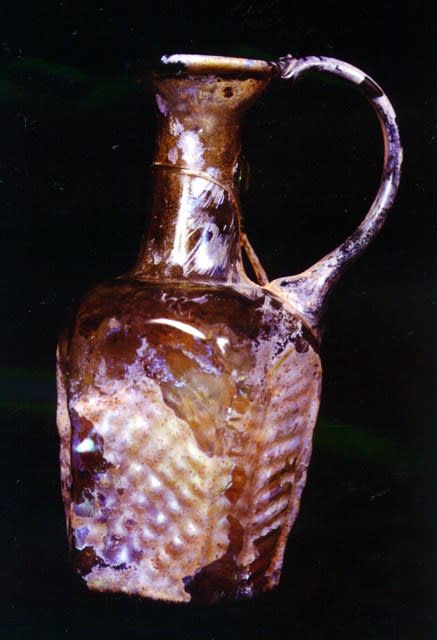 Byzantine Period Mold-Blown Light Honey Color Glass Jug, 400 CE - 600 CE