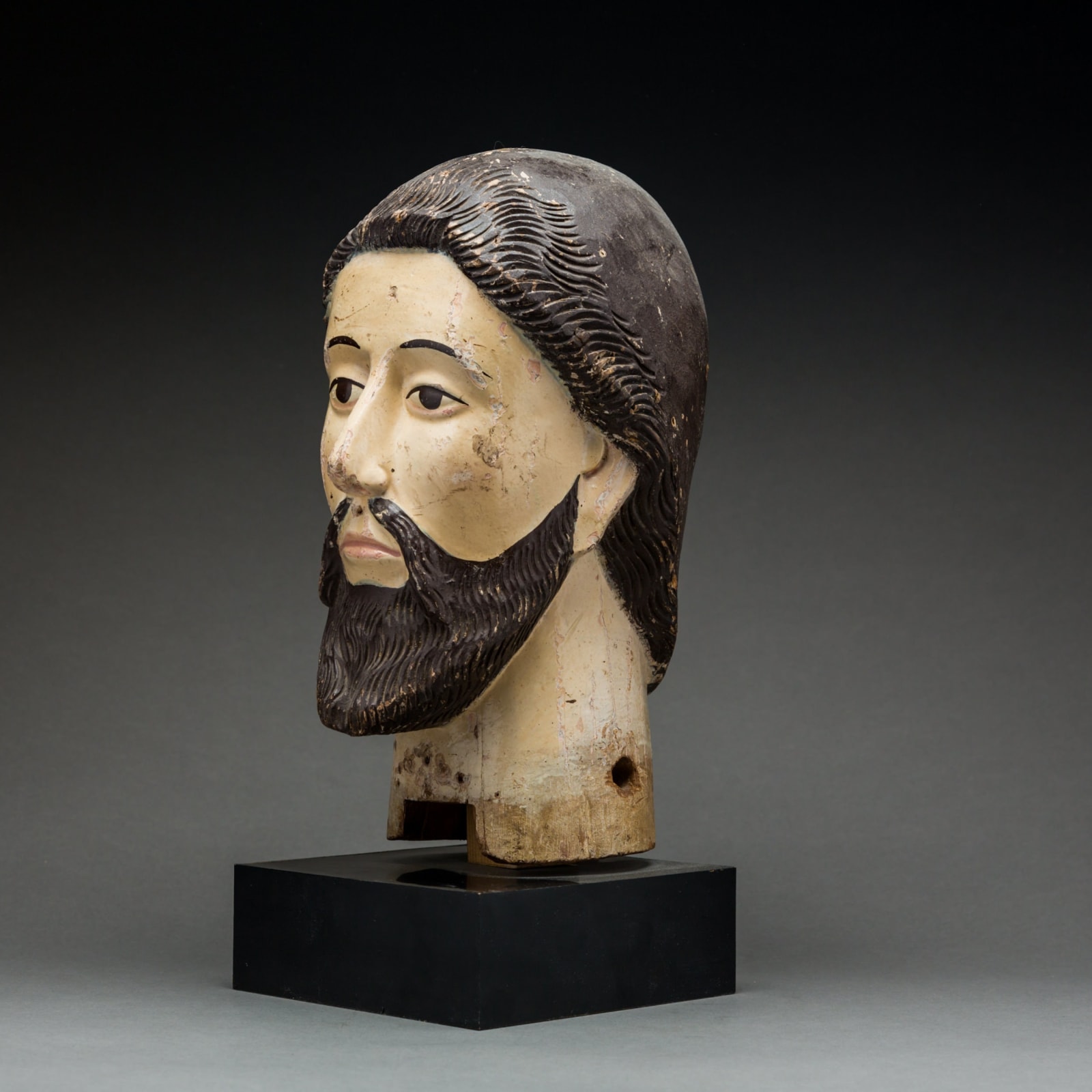 Portuguese Style Wooden Head of a Saint, 1600 CE - 1800 CE