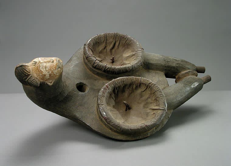 Punu Wooden Bellows Surmounted by a Female Head, 20th Century CE