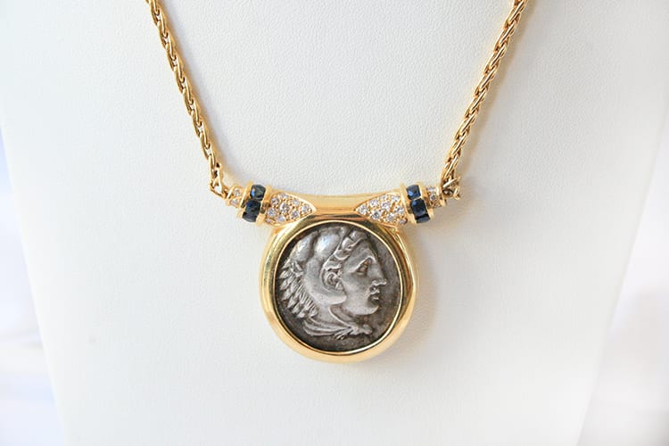 Gold Necklace Featuring a Silver Coin of Alexander the Great, 336 BCE - 323 CE