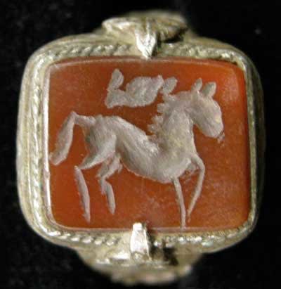 Carnelian Seal of a Horse Set in a Silver Ring