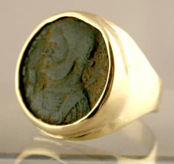Gold Ring Featuring a Roman Bronze Coin of Emperor Licinius, 308 CE - 324 CE