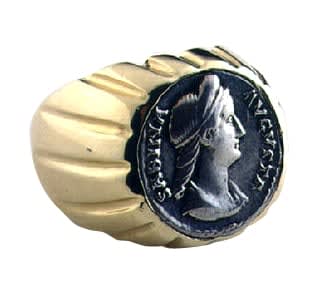 Gold Ring Featuring a Roman Silver Denarius of Empress Sabina, 117 CE - 138 CE