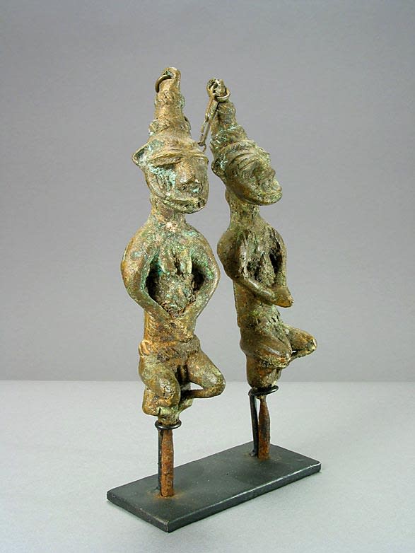 Yoruba Linked Pair of Brass Edan Sculptures, 19th Century CE - 20th Century CE