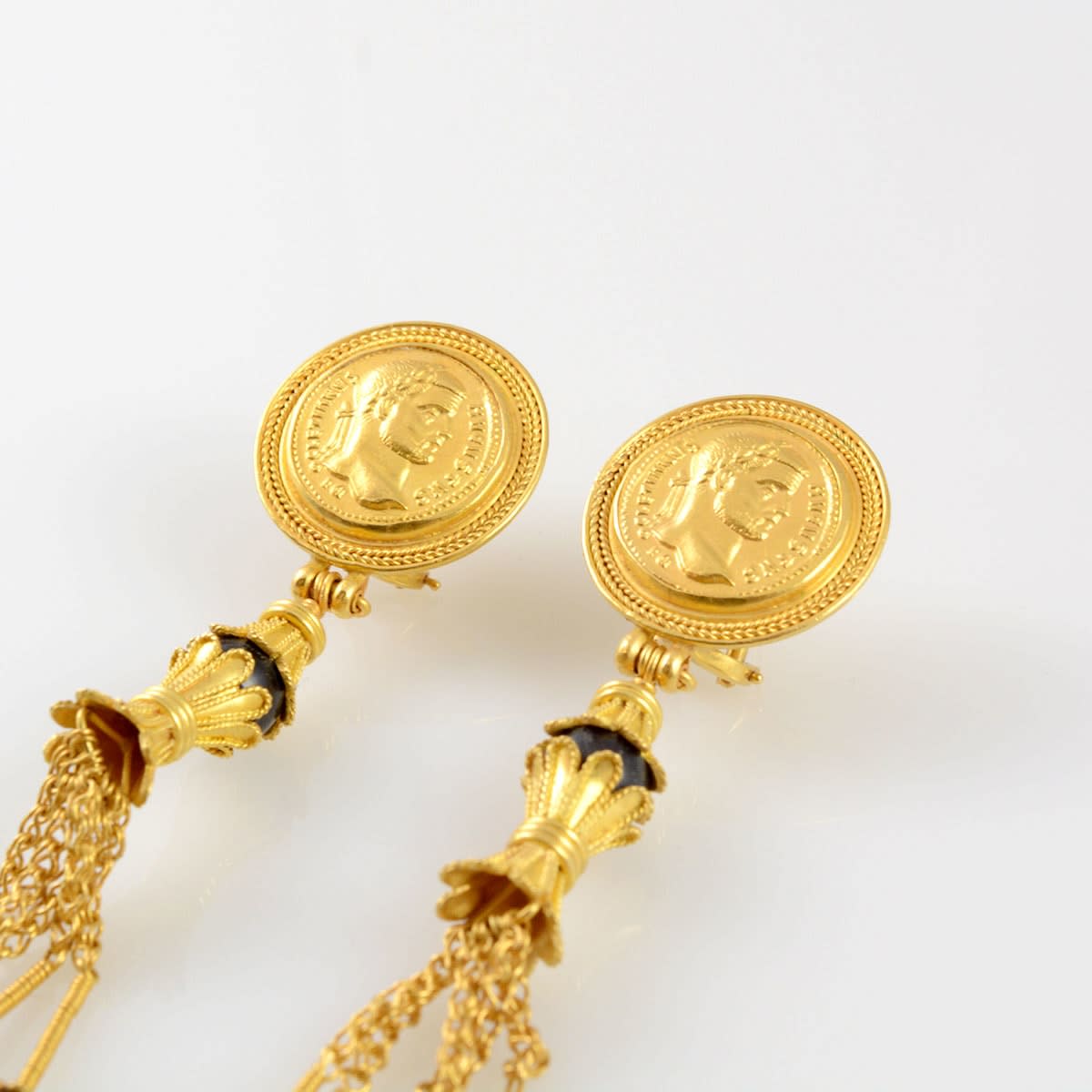 Pair of Classical Revival Gold Earrings with Garnets, 18th Century CE - 19th Century CE