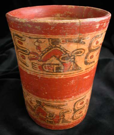 Copador Style Mayan Polychrome Cylindrical Vessel, 700 CE - 900 CE