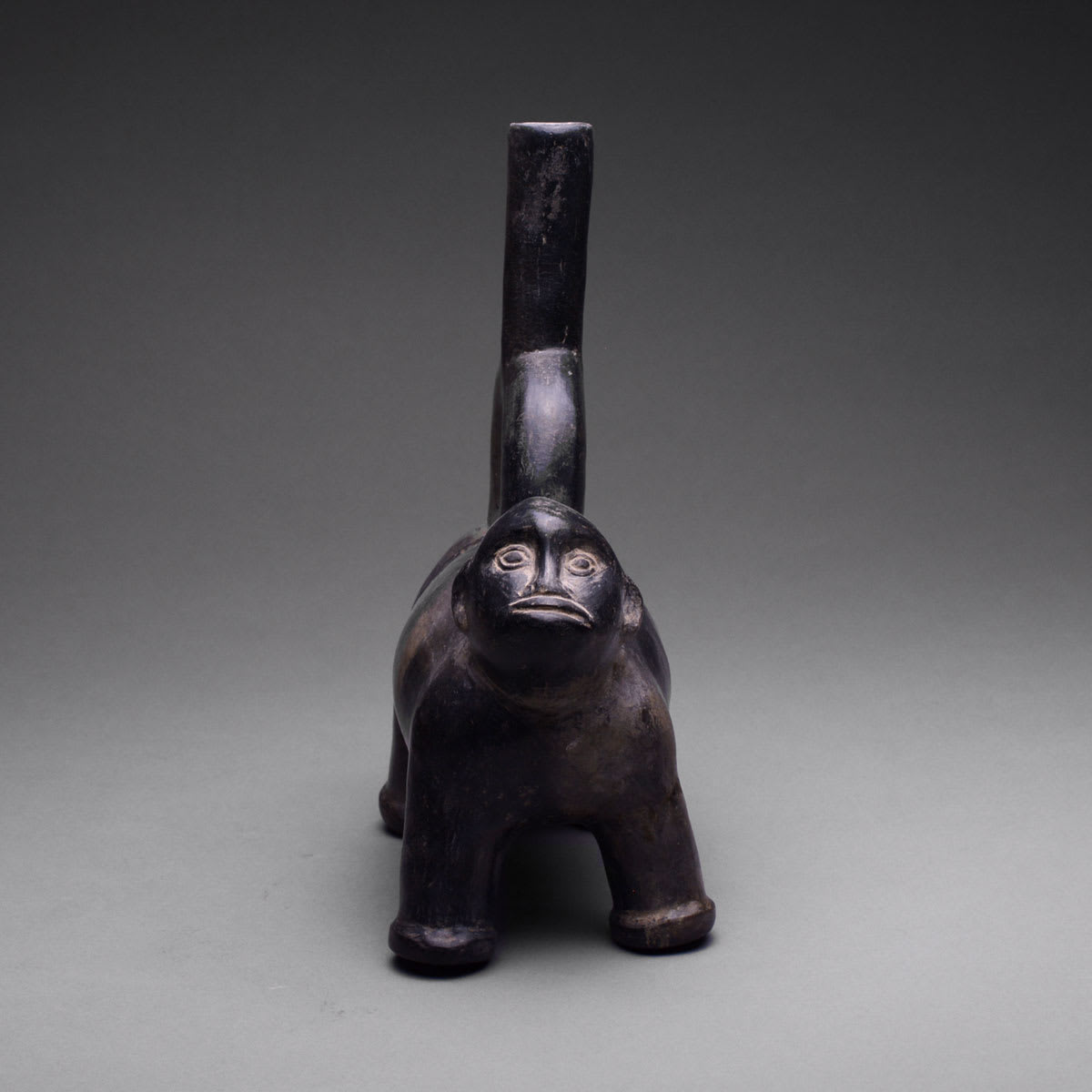 Chimu Blackware Monkey Stirrup Vessel, 800 CE - 1200 CE