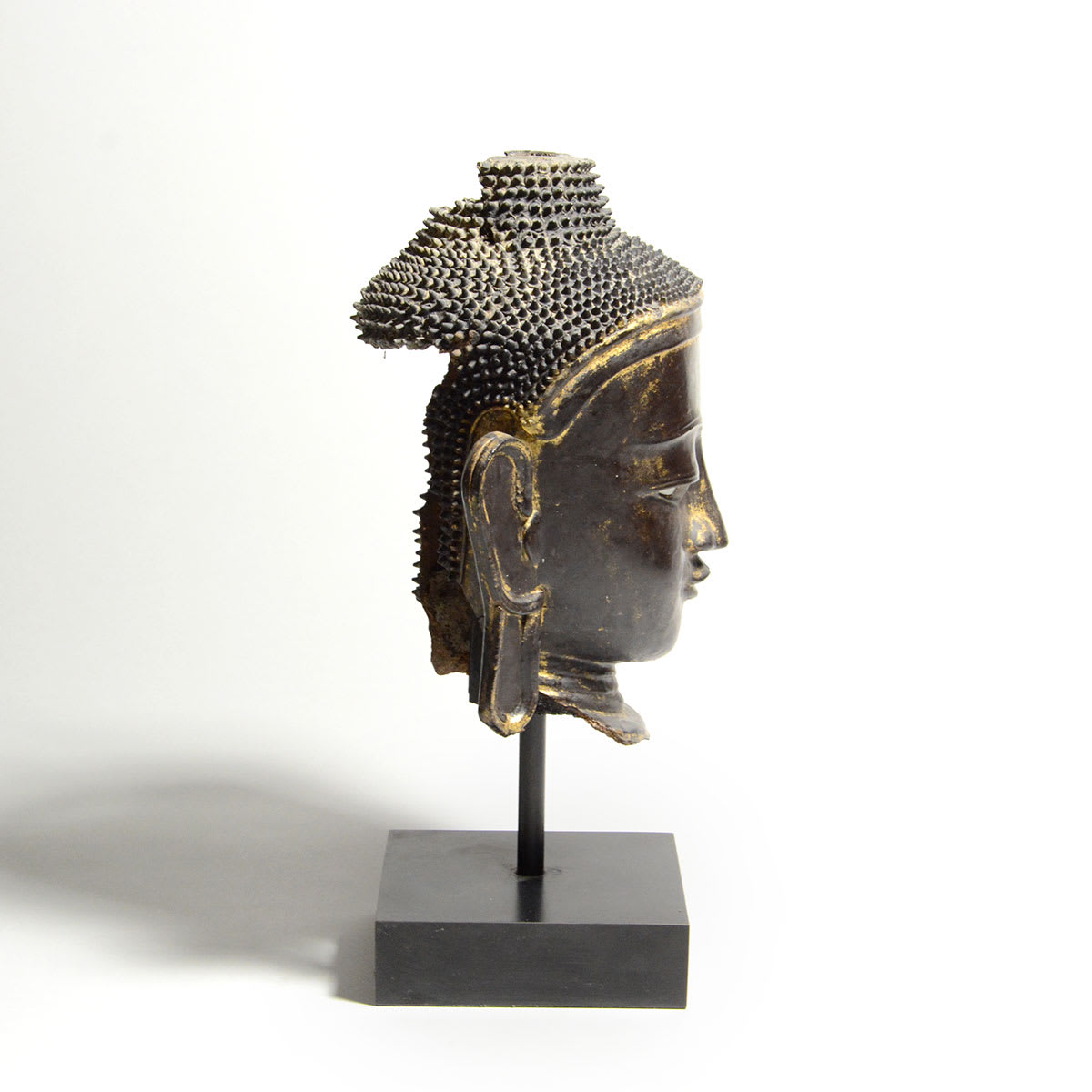 Shan Gilt and Lacquered Wooden Head of Buddha, 18th Century CE