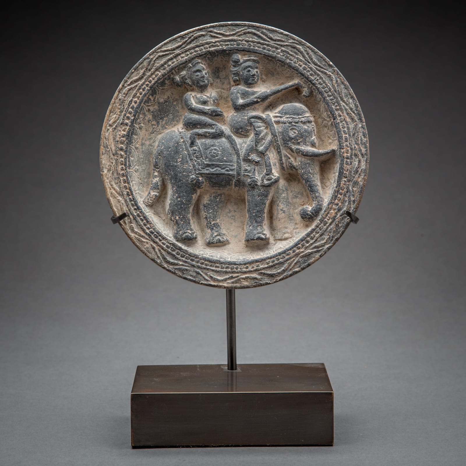 Schist Cosmetic Dish Depicting a Royal Procession, 100 BCE - 300 CE
