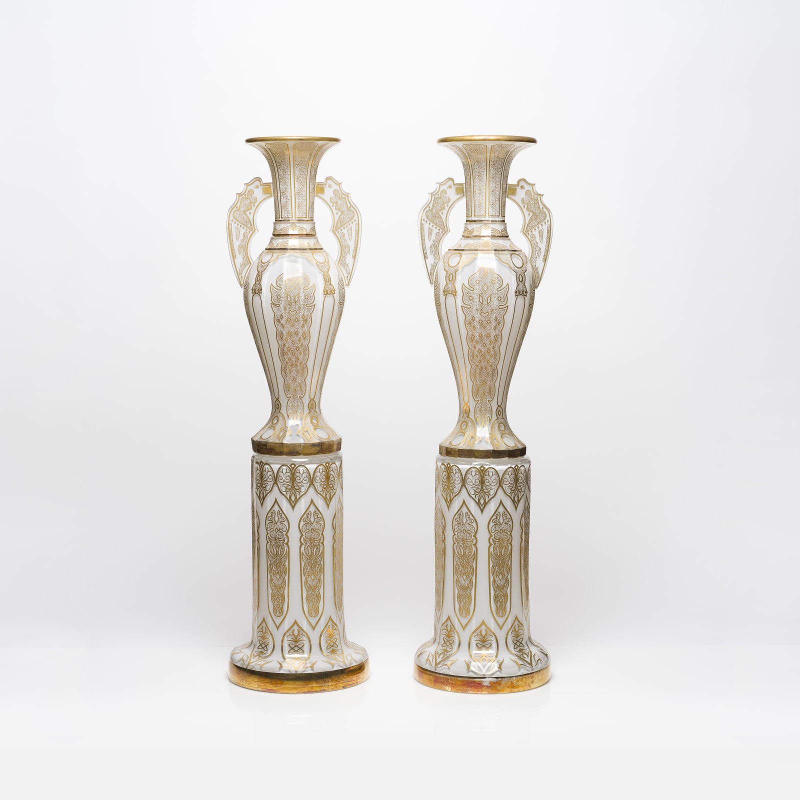 A Pair of Hispano Moresque style Bohemian Alhambra Vase Amphora with Gold Decoration, 19th Century