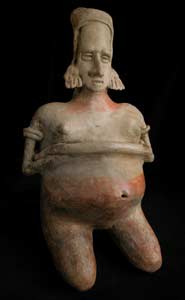 San Juanito Style Jalisco Terracotta Sculpture of a Kneeling Pregnant Woman, 300 BCE - 300 CE
