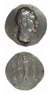 Bactrian Silver Tetradrachm of King Agathokles, 185 BCE - 170 BCE