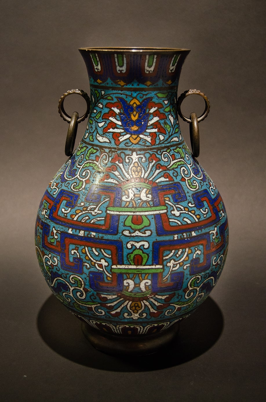 Qing Dynasty Cloisonné Enamelled Vase, with Ring Handles, Eighteenth to Nineteenth Century AD