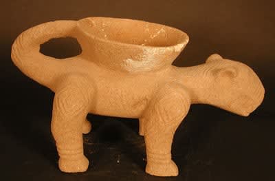 Basalt Sculpture of a Jaguar with a Bowl on its Back, 500 CE - 1000 CE
