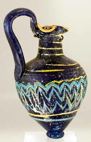 Dark Blue Glass Trefoil Oinochoe, 600 BCE - 300 CE