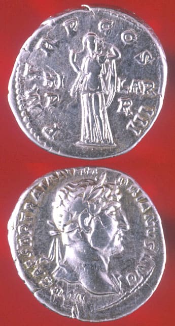 Silver Denarius of Emperor Hadrian, 117 CE - 138 CE