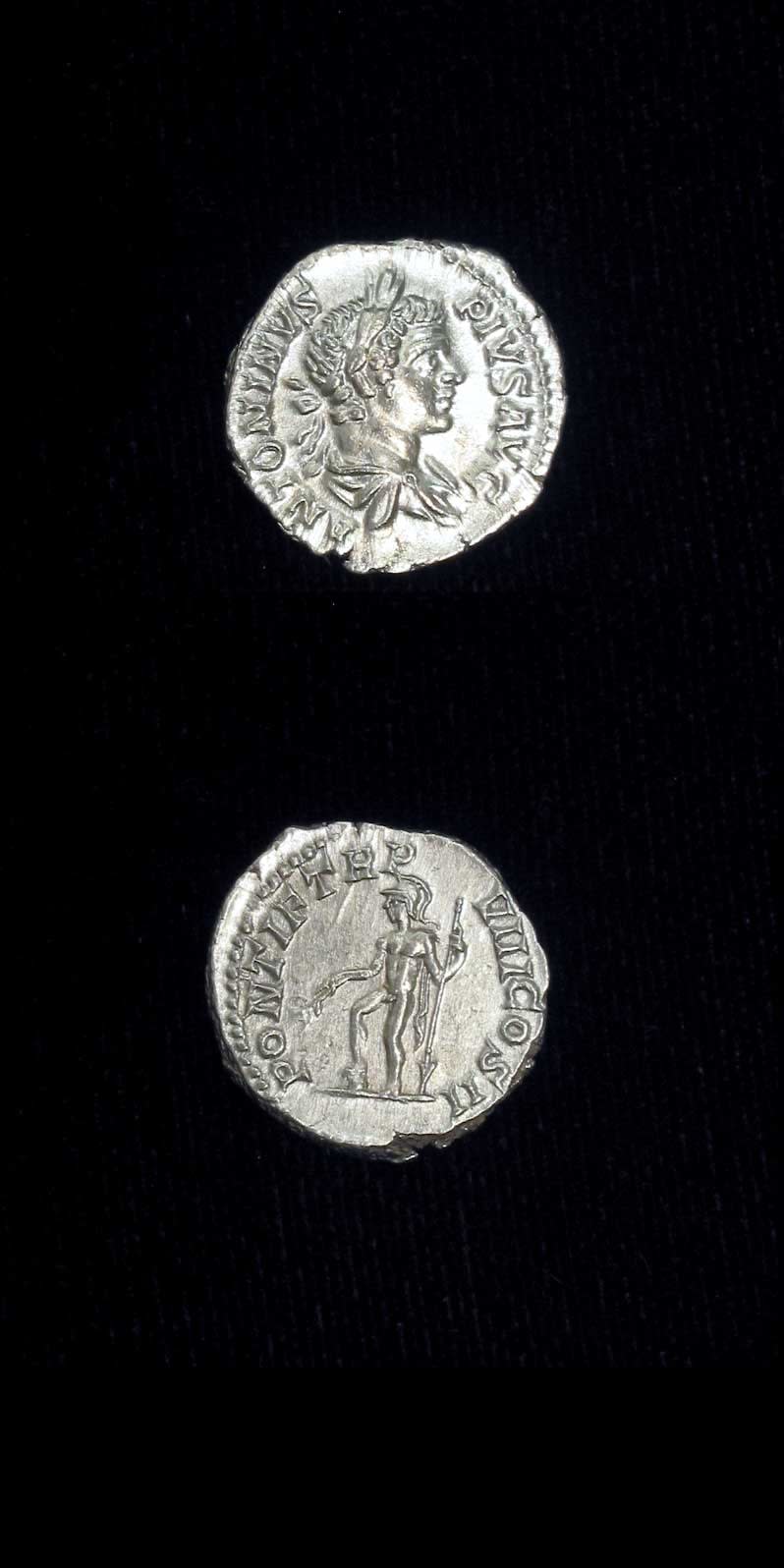 Silver Denarius of Emperor Caracalla, 200 CE - 210 CE