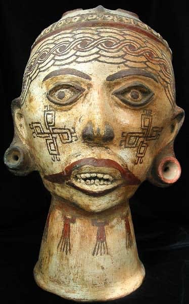 Costa Rican Terracotta Polychrome Effigy Head