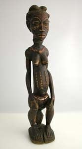 Anyi Wooden Sculpture of a Seated Woman, 20th Century CE